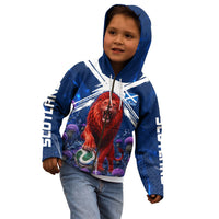 Personalized Scotland Red Lion Soccer Kid Hoodie Scottish Saltire Flag Purple Thistle Cheering Fans