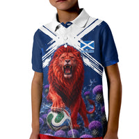 Personalized Scotland Red Lion Soccer Kid Polo Shirt Scottish Saltire Flag Purple Thistle Cheering Fans