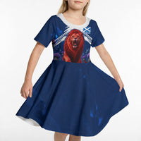 Personalized Scotland Red Lion Soccer Kid Short Sleeve Dress Scottish Saltire Flag Purple Thistle Cheering Fans