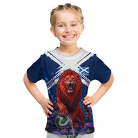 Personalized Scotland Red Lion Soccer Kid T Shirt Scottish Saltire Flag Purple Thistle Cheering Fans