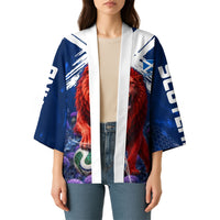 Personalized Scotland Red Lion Soccer Kimono Scottish Saltire Flag Purple Thistle Cheering Fans