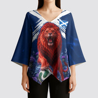 Personalized Scotland Red Lion Soccer Kimono Sleeve Blouse Scottish Saltire Flag Purple Thistle Cheering Fans