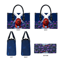 Personalized Scotland Red Lion Soccer Leather Bag Scottish Saltire Flag Purple Thistle Cheering Fans