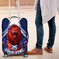 Personalized Scotland Red Lion Soccer Luggage Cover Scottish Saltire Flag Purple Thistle Cheering Fans