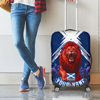 Personalized Scotland Red Lion Soccer Luggage Cover Scottish Saltire Flag Purple Thistle Cheering Fans