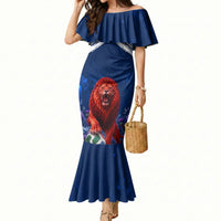 Personalized Scotland Red Lion Soccer Mermaid Dress Scottish Saltire Flag Purple Thistle Cheering Fans