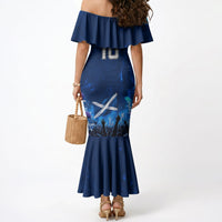 Personalized Scotland Red Lion Soccer Mermaid Dress Scottish Saltire Flag Purple Thistle Cheering Fans