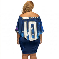 Personalized Scotland Red Lion Soccer Off Shoulder Short Dress Scottish Saltire Flag Purple Thistle Cheering Fans