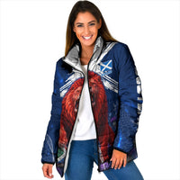 Personalized Scotland Red Lion Soccer Padded Jacket Scottish Saltire Flag Purple Thistle Cheering Fans
