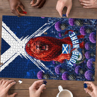Personalized Scotland Red Lion Soccer Puzzle Scottish Saltire Flag Purple Thistle Cheering Fans