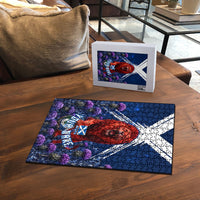 Personalized Scotland Red Lion Soccer Puzzle Scottish Saltire Flag Purple Thistle Cheering Fans