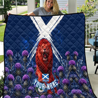 Personalized Scotland Red Lion Soccer Quilt Scottish Saltire Flag Purple Thistle Cheering Fans