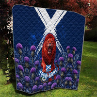 Personalized Scotland Red Lion Soccer Quilt Scottish Saltire Flag Purple Thistle Cheering Fans