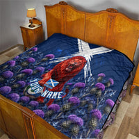 Personalized Scotland Red Lion Soccer Quilt Scottish Saltire Flag Purple Thistle Cheering Fans