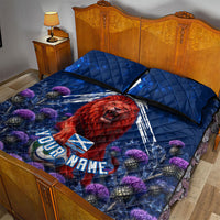 Personalized Scotland Red Lion Soccer Quilt Bed Set Scottish Saltire Flag Purple Thistle Cheering Fans