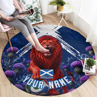 Personalized Scotland Red Lion Soccer Round Carpet Scottish Saltire Flag Purple Thistle Cheering Fans