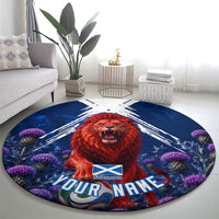 Personalized Scotland Red Lion Soccer Round Carpet Scottish Saltire Flag Purple Thistle Cheering Fans