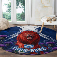 Personalized Scotland Red Lion Soccer Round Carpet Scottish Saltire Flag Purple Thistle Cheering Fans