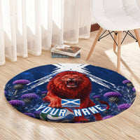 Personalized Scotland Red Lion Soccer Round Carpet Scottish Saltire Flag Purple Thistle Cheering Fans
