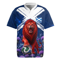 Personalized Scotland Red Lion Soccer Rugby Jersey Scottish Saltire Flag Purple Thistle Cheering Fans
