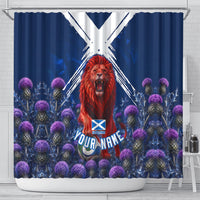 Personalized Scotland Red Lion Soccer Shower Curtain Scottish Saltire Flag Purple Thistle Cheering Fans