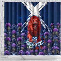 Personalized Scotland Red Lion Soccer Shower Curtain Scottish Saltire Flag Purple Thistle Cheering Fans