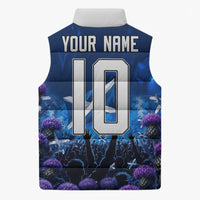 Personalized Scotland Red Lion Soccer Sleeveless Puffer Jacket Scottish Saltire Flag Purple Thistle Cheering Fans