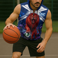 Personalized Scotland Red Lion Soccer Sleeveless Zip Hoodie Scottish Saltire Flag Purple Thistle Cheering Fans