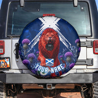 Personalized Scotland Red Lion Soccer Spare Tire Cover Scottish Saltire Flag Purple Thistle Cheering Fans