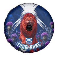 Personalized Scotland Red Lion Soccer Spare Tire Cover Scottish Saltire Flag Purple Thistle Cheering Fans