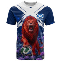Personalized Scotland Red Lion Soccer T Shirt Scottish Saltire Flag Purple Thistle Cheering Fans