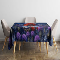 Personalized Scotland Red Lion Soccer Tablecloth Scottish Saltire Flag Purple Thistle Cheering Fans