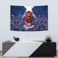 Personalized Scotland Red Lion Soccer Tapestry Scottish Saltire Flag Purple Thistle Cheering Fans