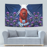 Personalized Scotland Red Lion Soccer Tapestry Scottish Saltire Flag Purple Thistle Cheering Fans