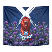 Personalized Scotland Red Lion Soccer Tapestry Scottish Saltire Flag Purple Thistle Cheering Fans
