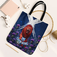 Personalized Scotland Red Lion Soccer Tote Bag Scottish Saltire Flag Purple Thistle Cheering Fans
