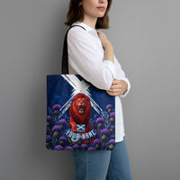 Personalized Scotland Red Lion Soccer Tote Bag Scottish Saltire Flag Purple Thistle Cheering Fans