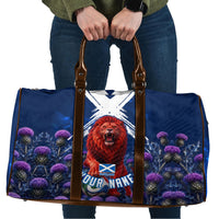 Personalized Scotland Red Lion Soccer Travel Bag Scottish Saltire Flag Purple Thistle Cheering Fans
