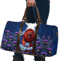 Personalized Scotland Red Lion Soccer Travel Bag Scottish Saltire Flag Purple Thistle Cheering Fans
