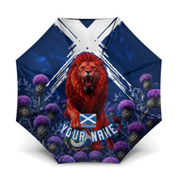 Personalized Scotland Red Lion Soccer Umbrella Scottish Saltire Flag Purple Thistle Cheering Fans