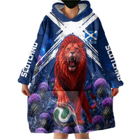 Personalized Scotland Red Lion Soccer Wearable Blanket Hoodie Scottish Saltire Flag Purple Thistle Cheering Fans