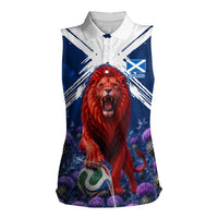 Personalized Scotland Red Lion Soccer Women Sleeveless Polo Shirt Scottish Saltire Flag Purple Thistle Cheering Fans