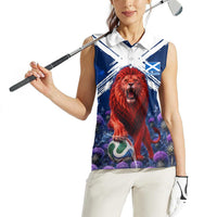 Personalized Scotland Red Lion Soccer Women Sleeveless Polo Shirt Scottish Saltire Flag Purple Thistle Cheering Fans