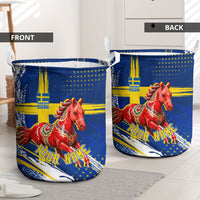 Personalized Sweden Dala Horse Soccer 2026 Laundry Basket Grunge Swedish Flag Brush Strokes