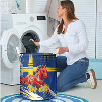 Personalized Sweden Dala Horse Soccer 2026 Laundry Basket Grunge Swedish Flag Brush Strokes
