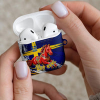 Personalized Sweden Dala Horse Soccer 2026 AirPods Case Grunge Swedish Flag Brush Strokes
