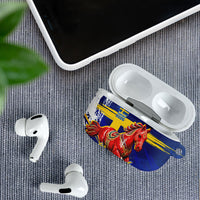 Personalized Sweden Dala Horse Soccer 2026 AirPods Case Grunge Swedish Flag Brush Strokes