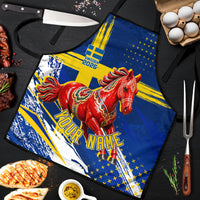 Personalized Sweden Dala Horse Soccer 2026 Apron Grunge Swedish Flag Brush Strokes