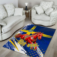 Personalized Sweden Dala Horse Soccer 2026 Area Rug Grunge Swedish Flag Brush Strokes