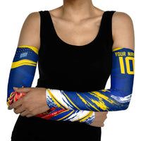Personalized Sweden Dala Horse Soccer 2026 Arm Sleeves Grunge Swedish Flag Brush Strokes